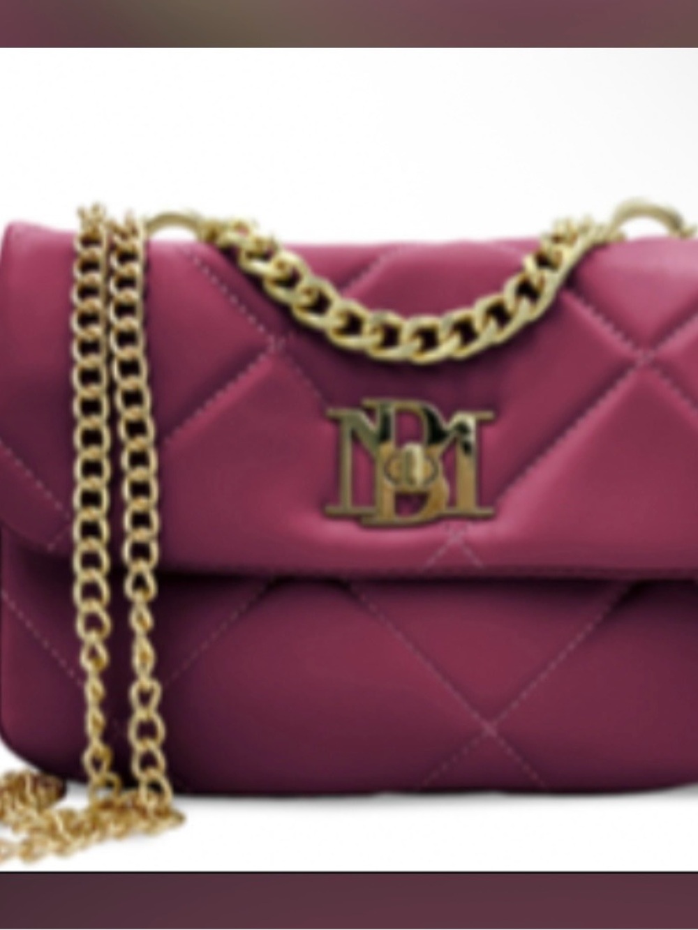 Badgley Mischka Quilted Crossbody in Deep Plum with Gold Chain